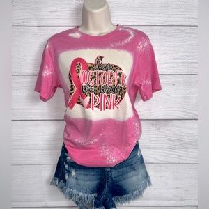 “In October we wear Pink” Bella Canvas Bleached Leopard Pumpkin Soft T Shirt 💗